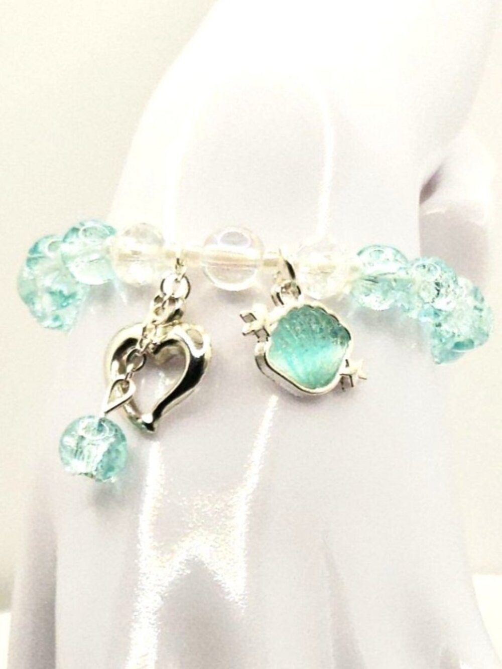 Blue Shell Bracelet, Ocean Charm Bracelet, Beach Bracelet Gift for Her, Heart